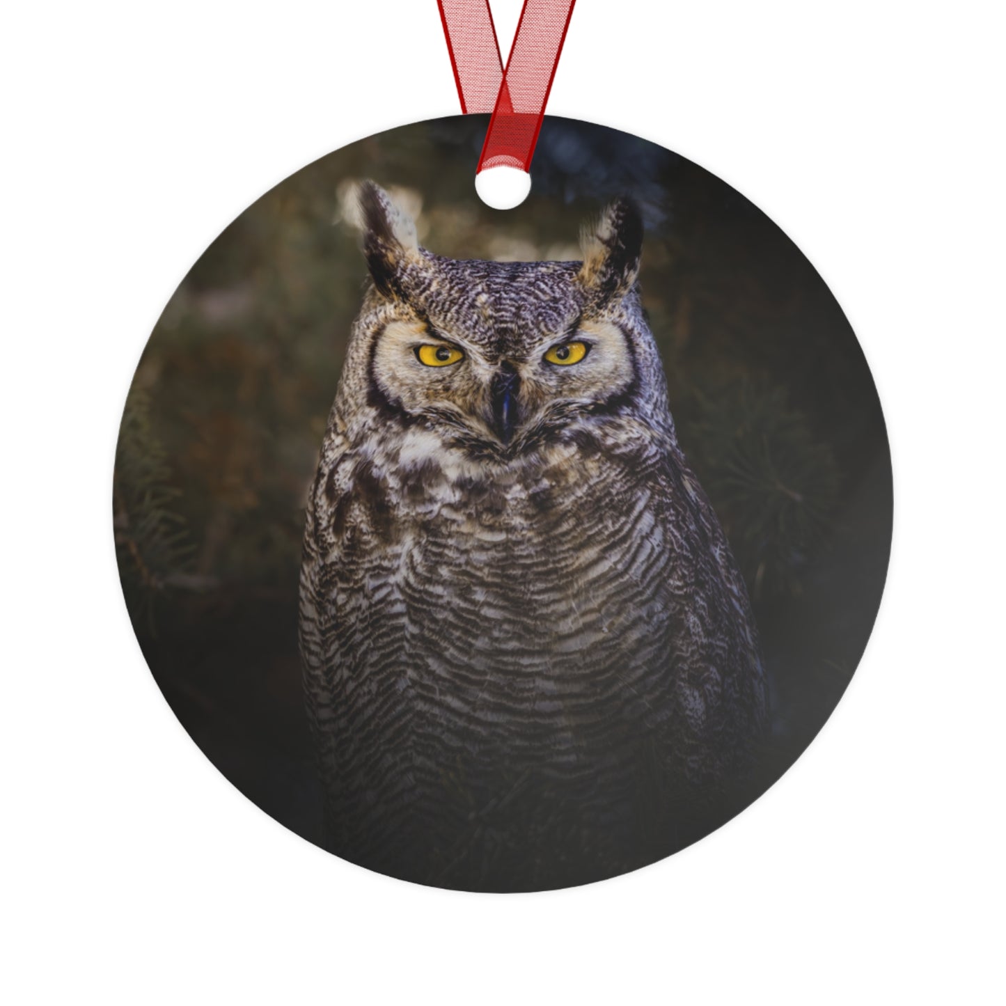 "OLD SOUL" Great Horned Owl - Metal Christmas Tree Ornament