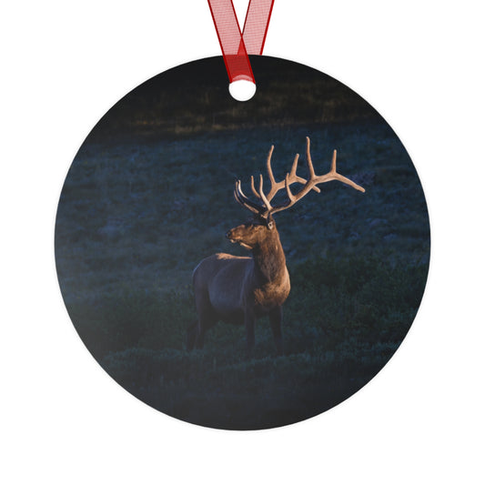 "LIGHT BEAM" Bull Elk - Metal Christmas Tree Ornament