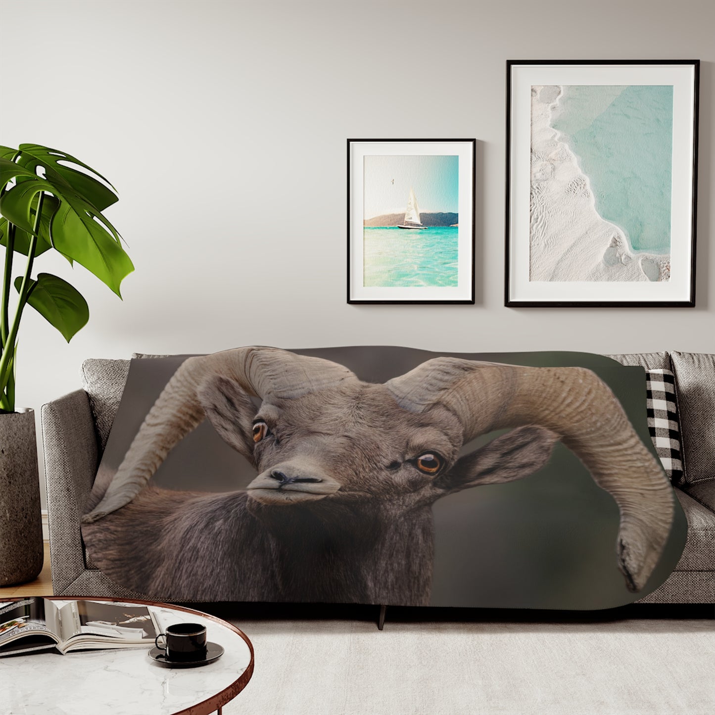 "ENLIGHTENED" BIG HORN SHEEP RAM - SHERPA BLANKET