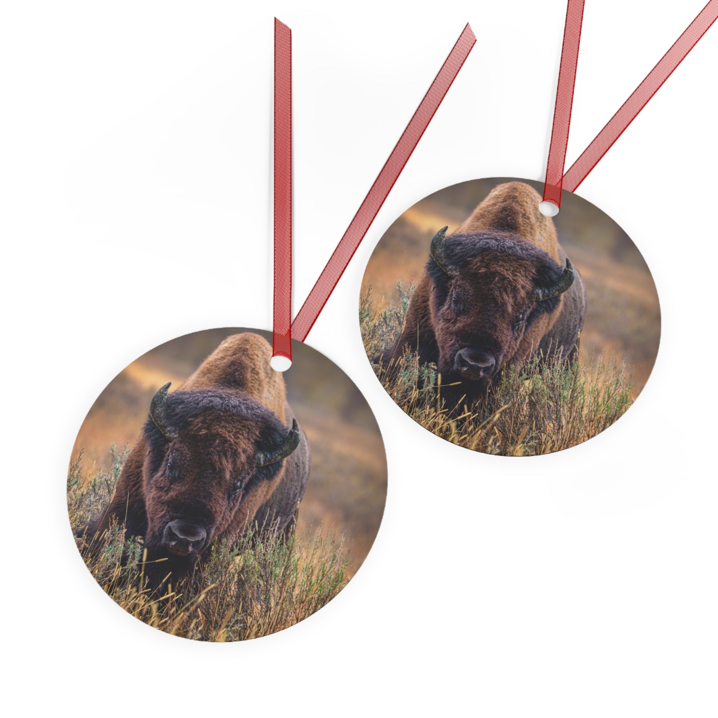 "MISTY MORNING" Bison - Metal Christmas Tree Ornament