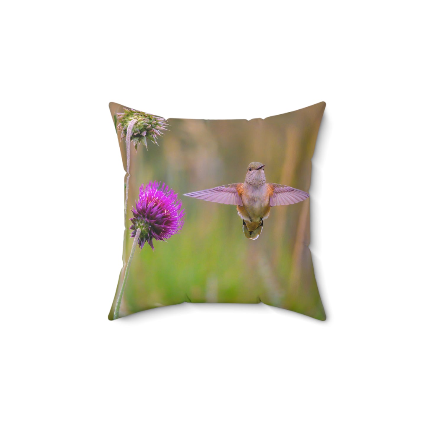 "THISTLE WINGS"  Hummingbird Photo Pillow