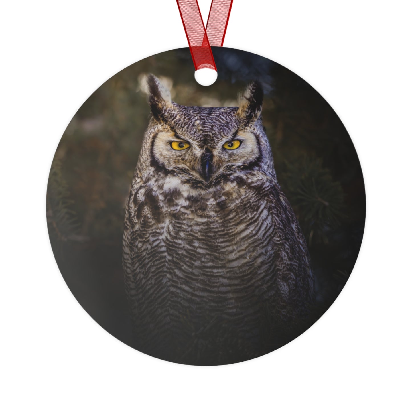 "OLD SOUL" Great Horned Owl - Metal Christmas Tree Ornament