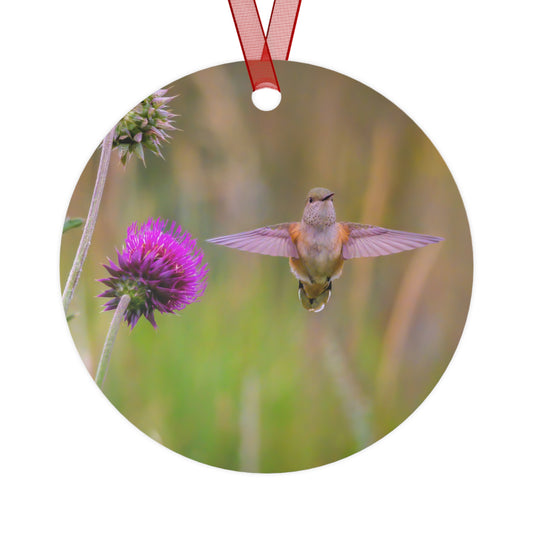 "THISTLE WINGS" Hummingbird - Metal Christmas Tree Ornament