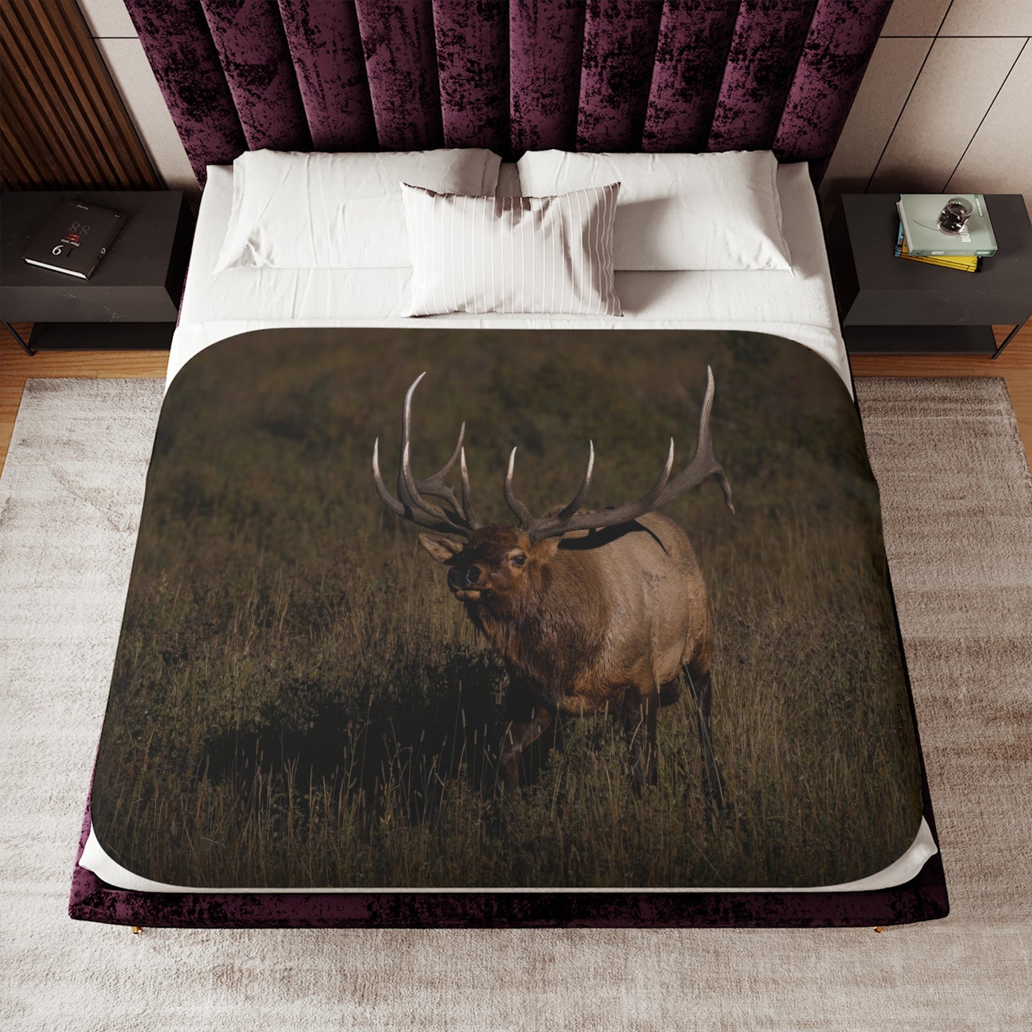 "LAID BACK" BULL ELK - SHERPA BLANKET