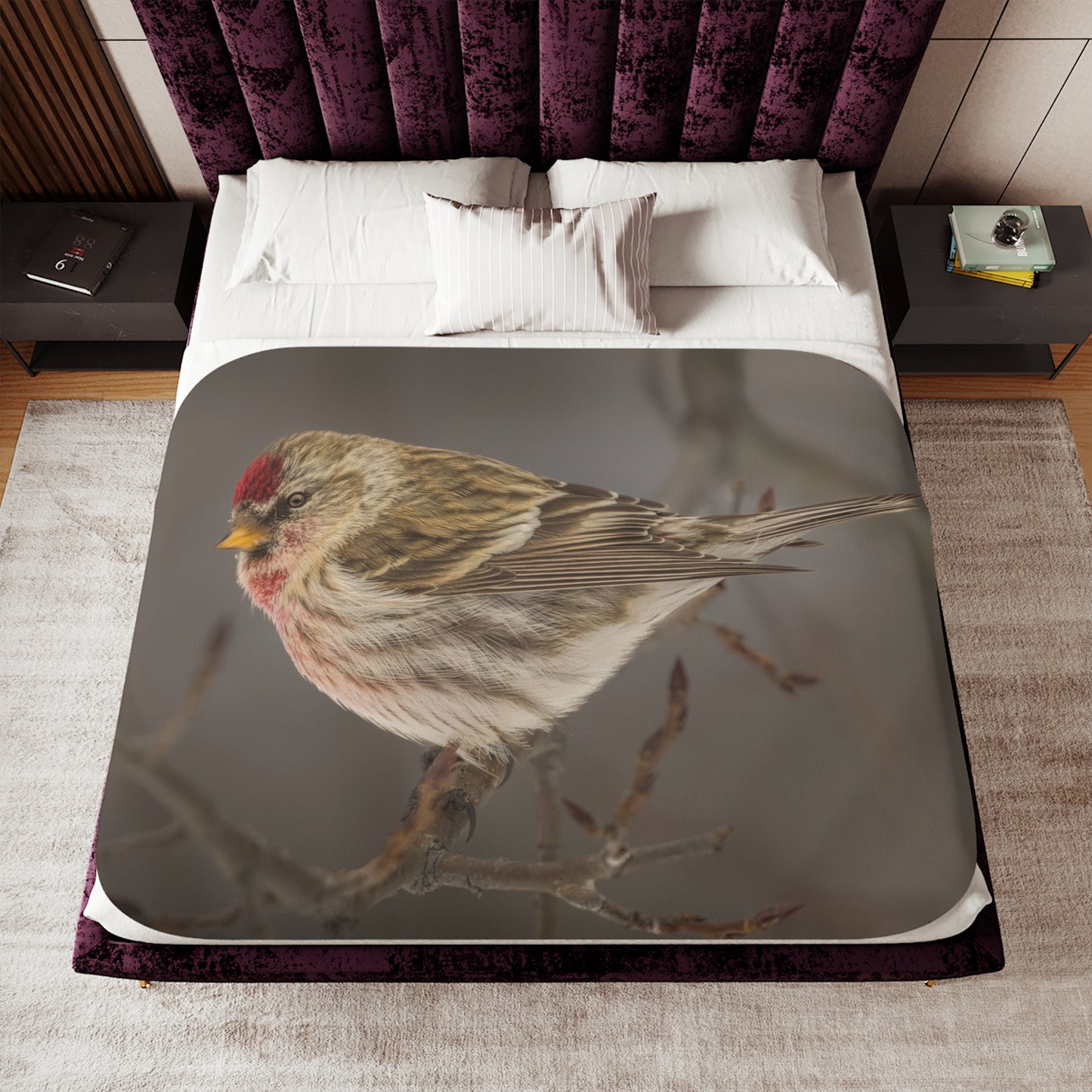 "WINTER RED" REDPOLL FINCH - SHERPA BLANKET