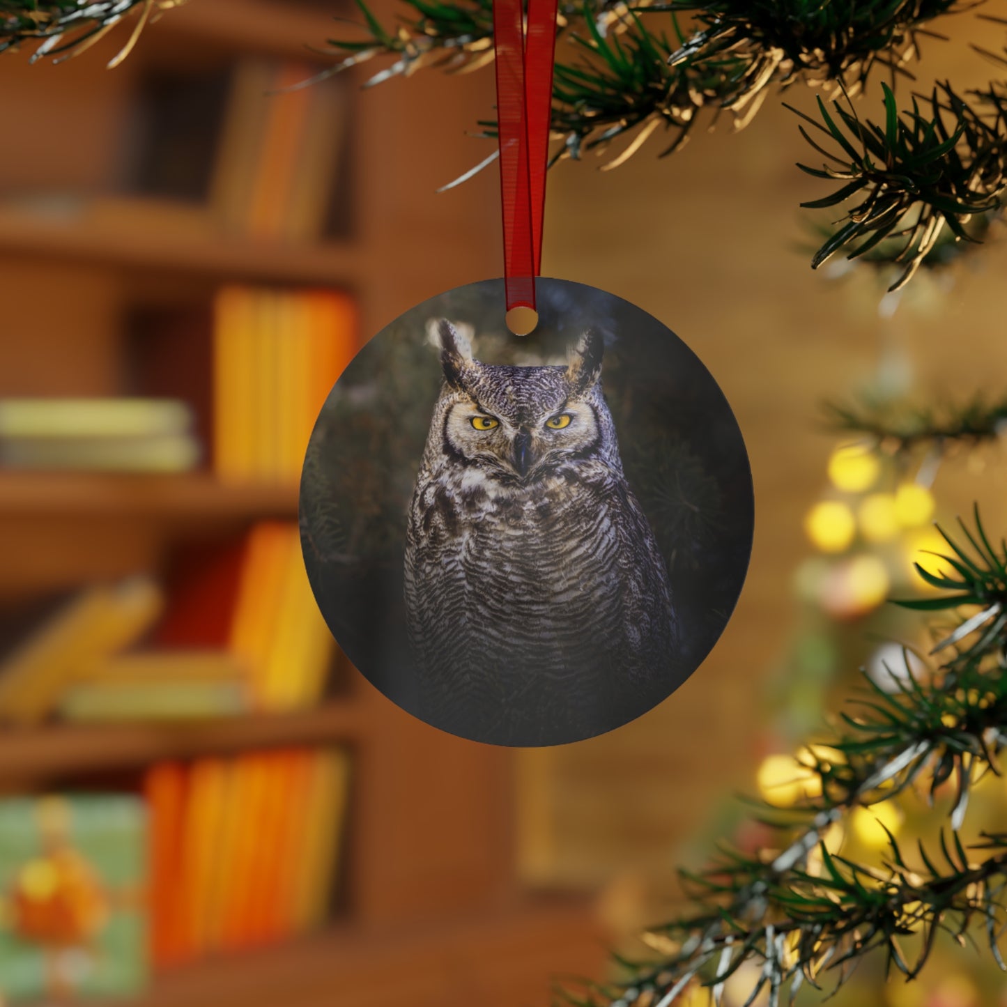 "OLD SOUL" Great Horned Owl - Metal Christmas Tree Ornament