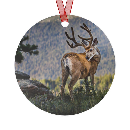 "BACKDROP ITCH" Mule Deer - Metal Christmas Tree Ornament