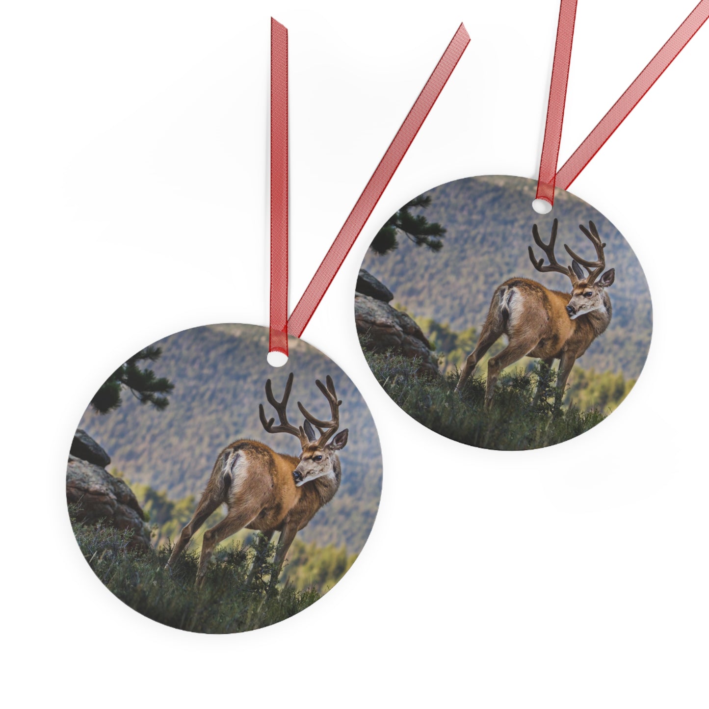 "BACKDROP ITCH" Mule Deer - Metal Christmas Tree Ornament