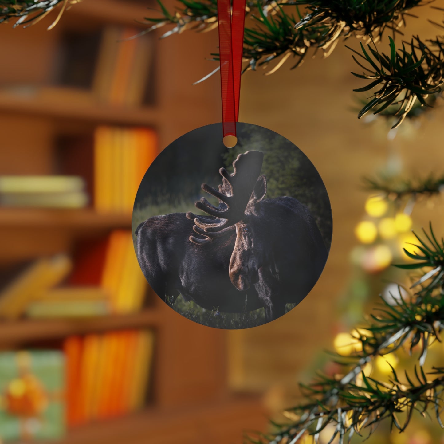 "VELVET HIGHLIGHTS" Bull Moose - Metal Christmas Tree Ornament