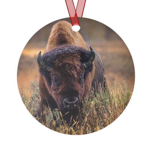 "MISTY MORNING" Bison - Metal Christmas Tree Ornament