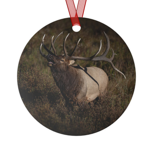 "SPLIT DECISION" Bull Elk - Metal Christmas Tree Ornament