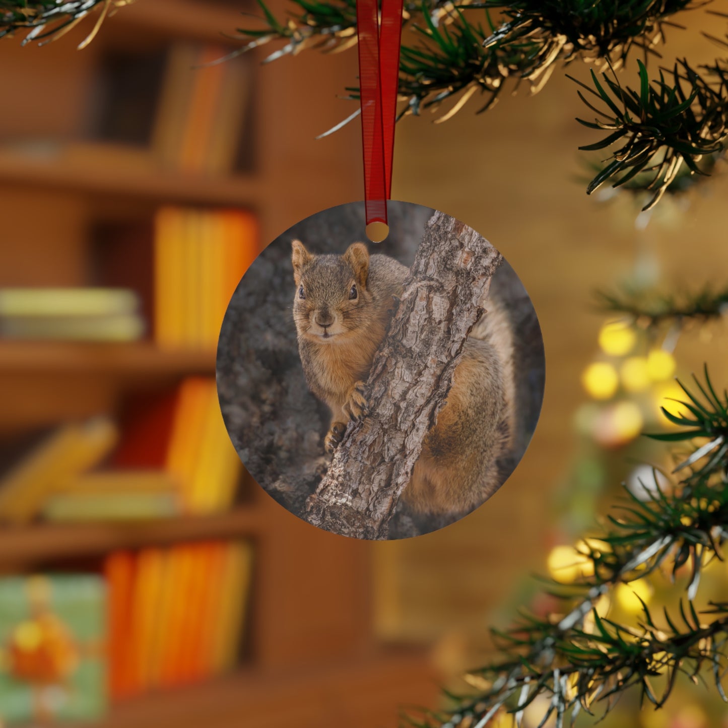 "CUTE ATTITUDE" Squirrel - Metal Christmas Tree Ornament