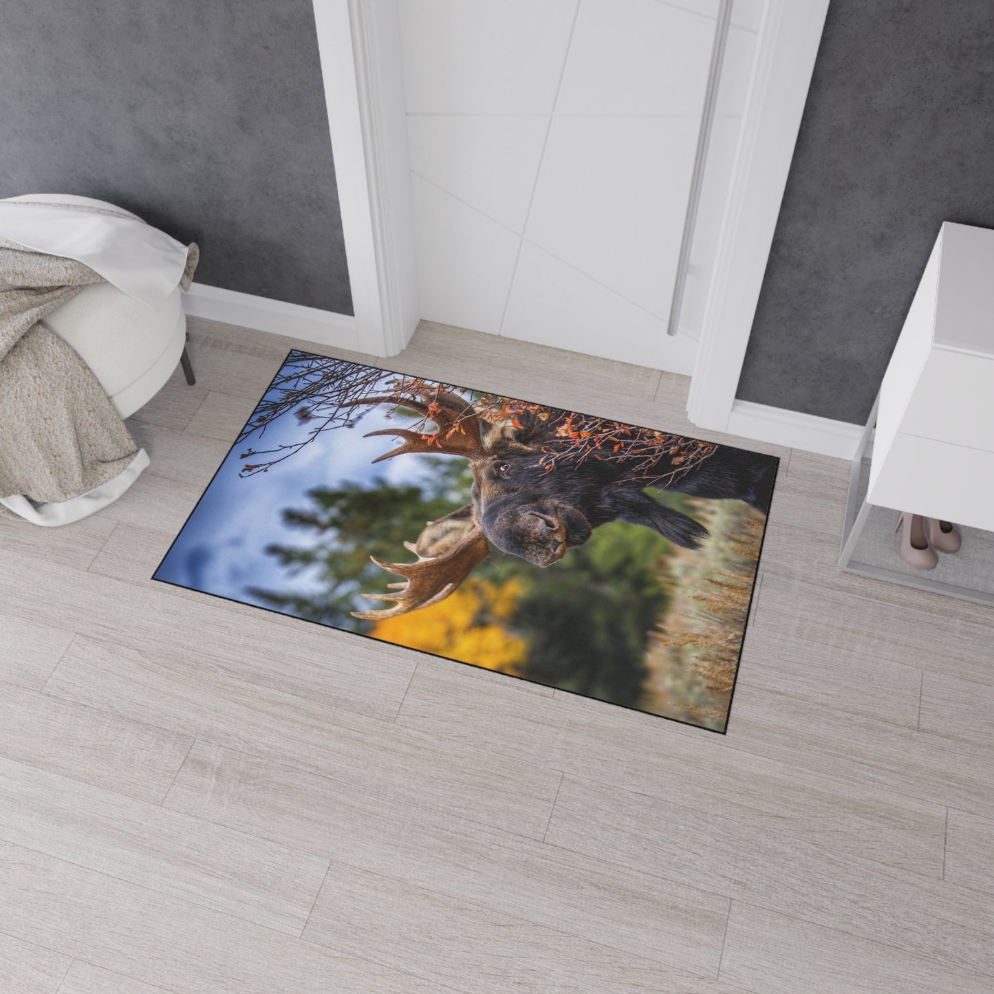 "PEEK A MOOSE" Heavy Duty Indoor Outdoor Floor Mat Photo Rug