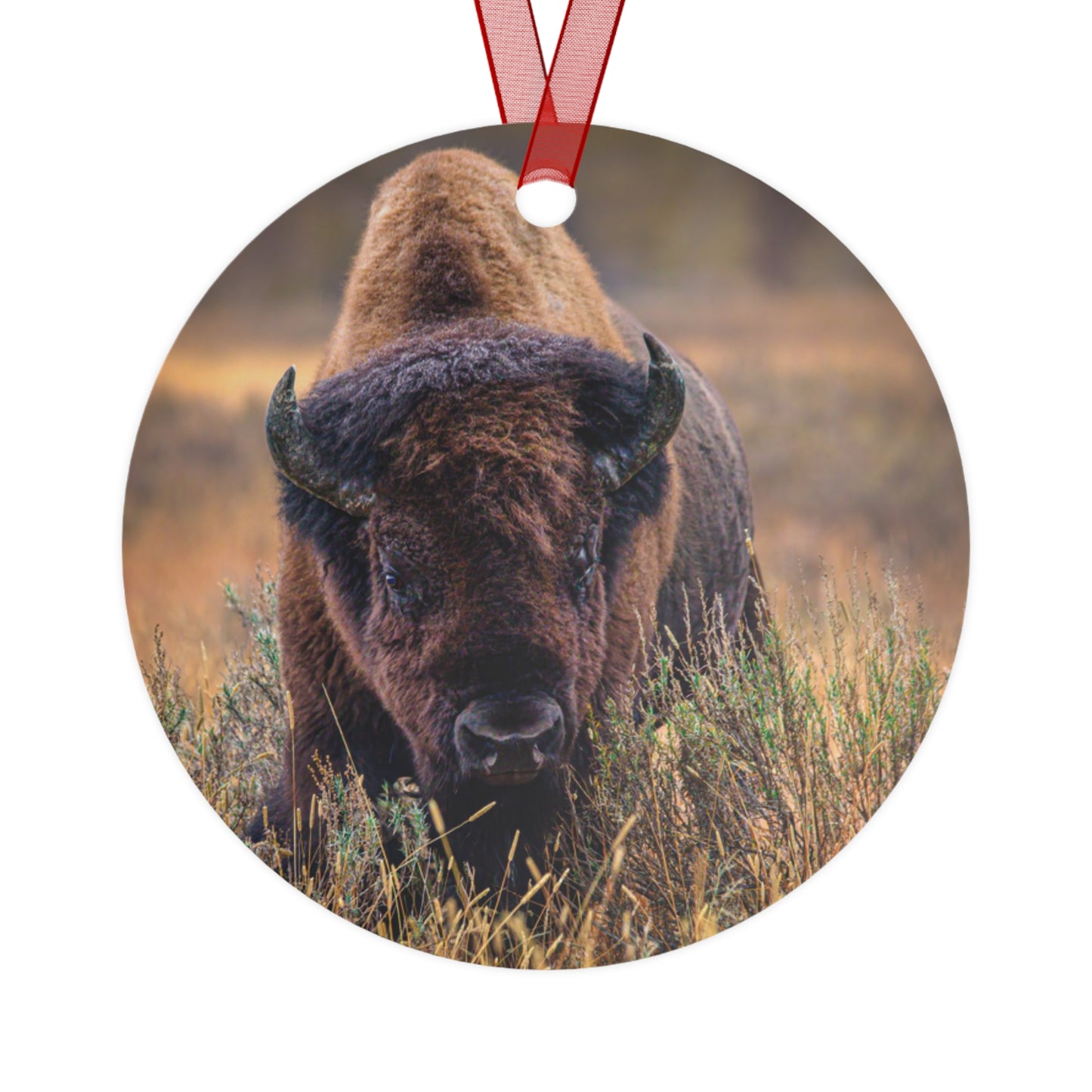 "MISTY MORNING" Bison - Metal Christmas Tree Ornament